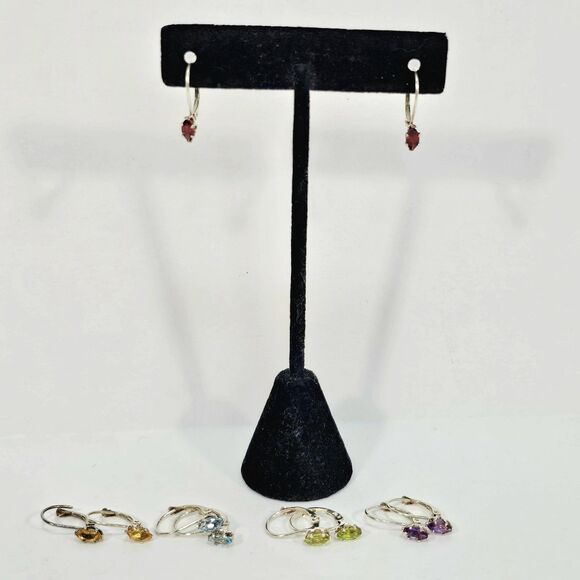 925 Sterling Silver Leverback Gemstone Earrings – Set of 5 Pairs – Multi-Colored - Picture 1 of 10